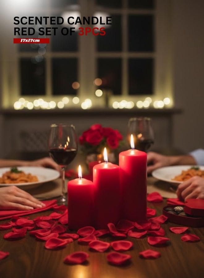 Feelings 3-Piece Red Scented Candle Set - Decorative Pillar Candles for Valentine’s Ambience & Gifting - Image 3